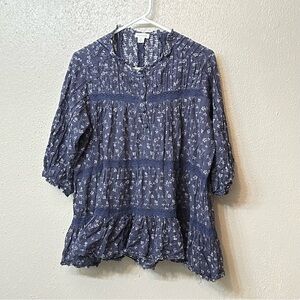 Sundance Blue Mandarin Collar Ruffled Tunic